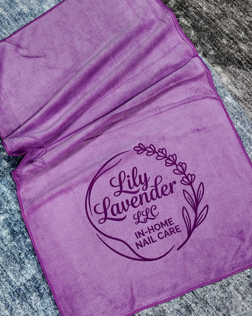 10 Lazer Print - Custom Logo - Premium Lavender Microfiber Salon Towels 45 × 75 cm – Soft, Absorbent & Durable for Spa, Hair Salon & Barbershop